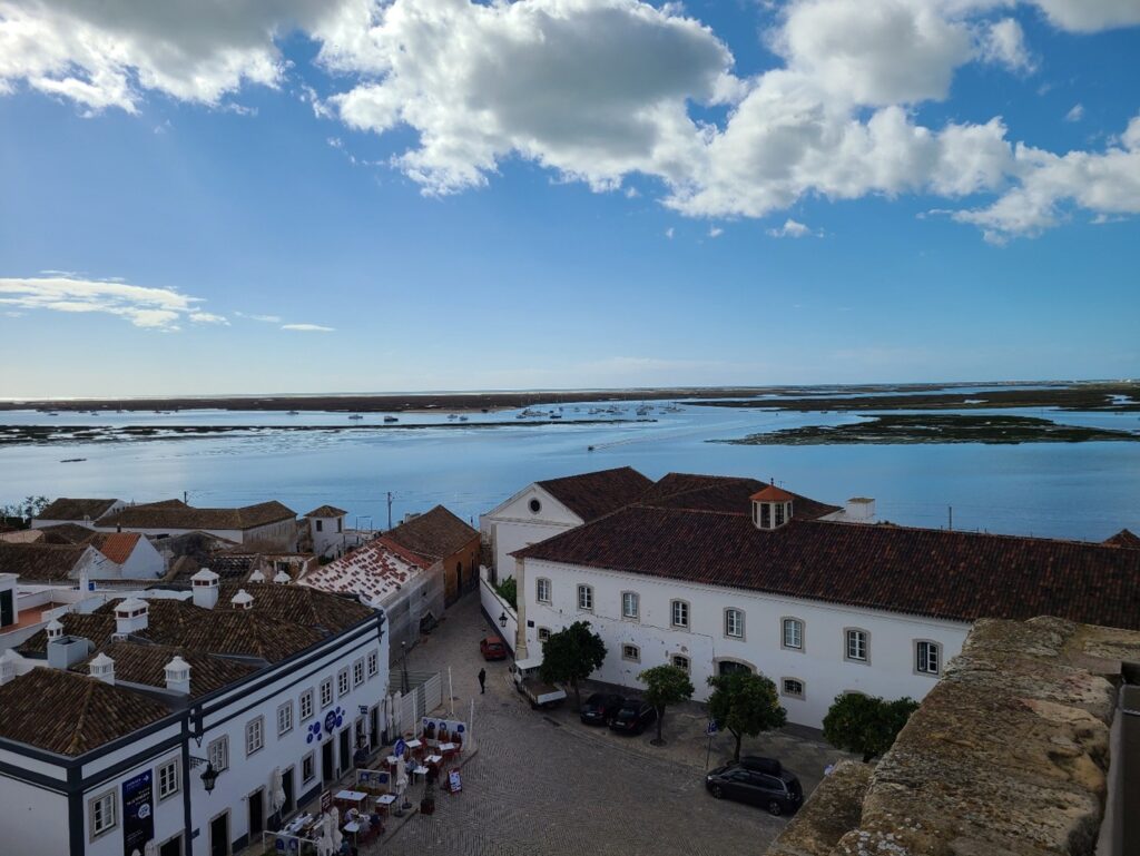 Airbnb rooftop view in Faro, Algarve — budget lodging with sea view