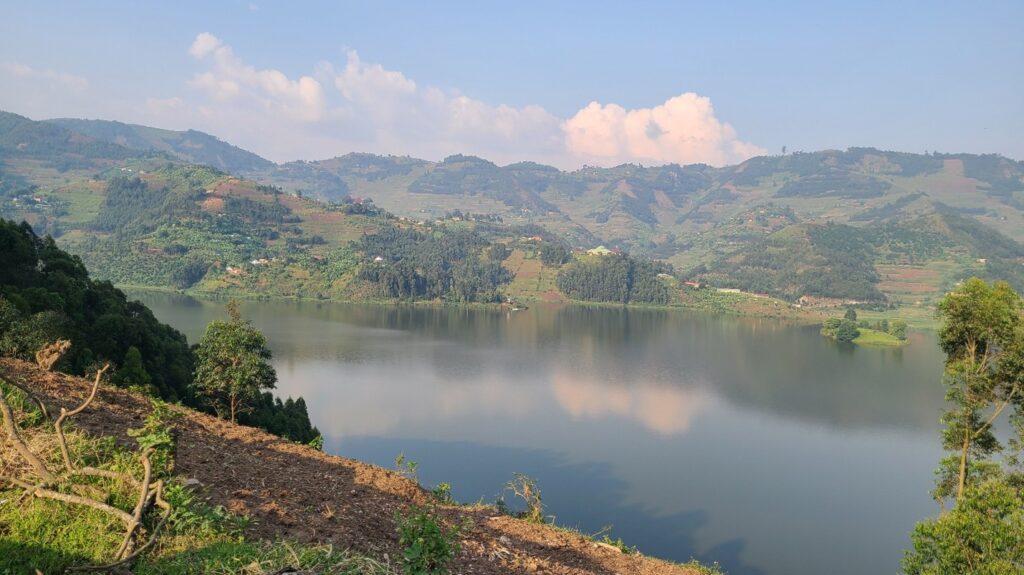 Road to Bwindi Impenetrable National Park with Virunga Mountains in background