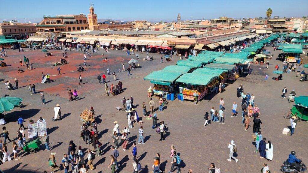 Djemaa el-Fna square in Marrakech at sunset