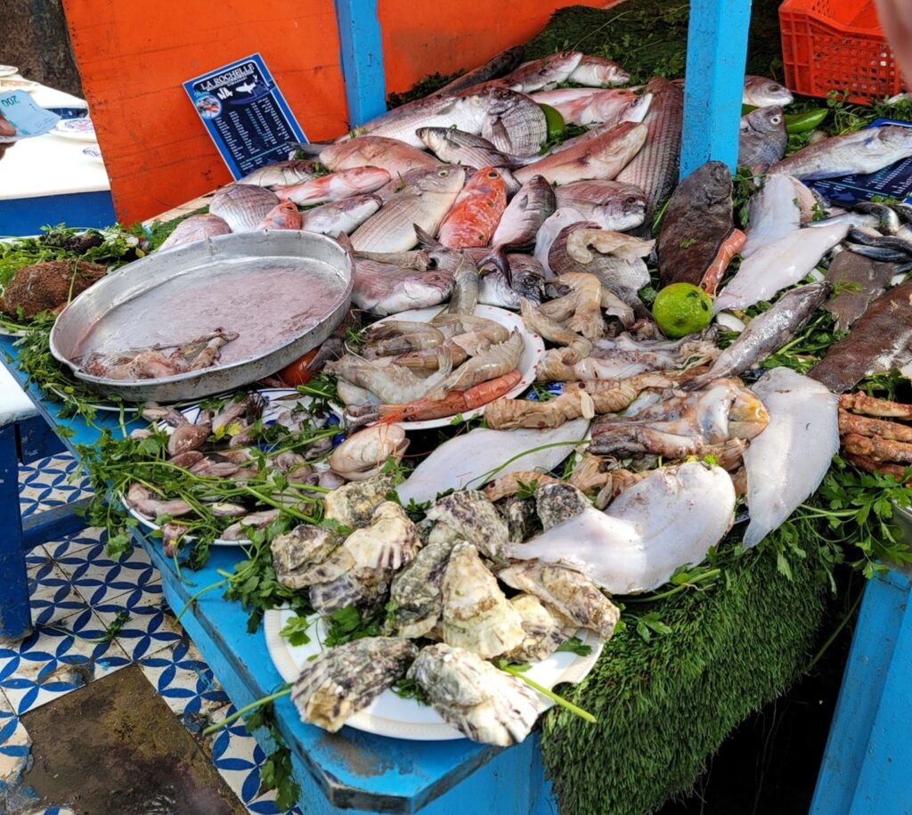 Seafood stall at Essaouira’s seafood market