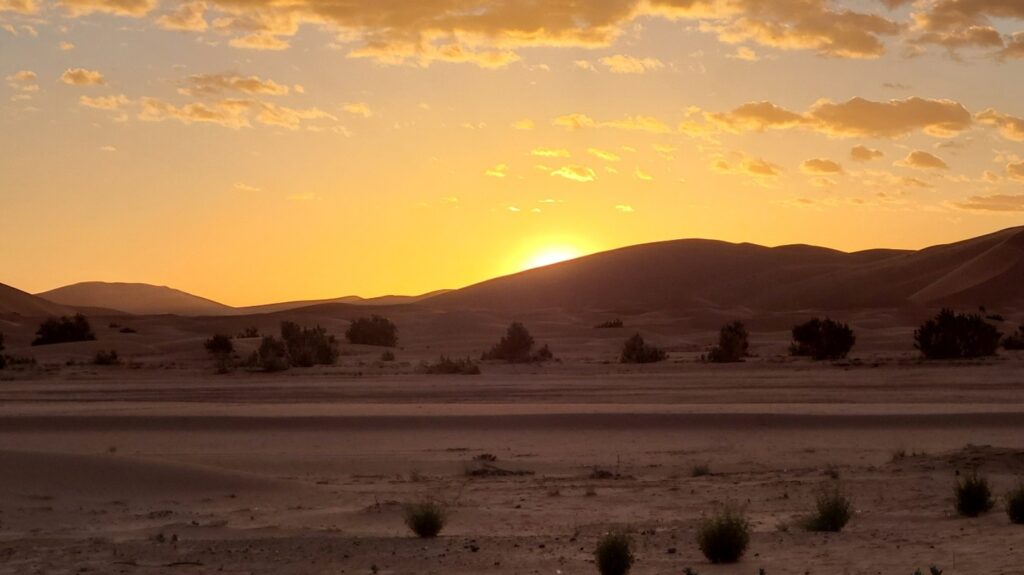 Sahara sunset dunes — Erg Chebbi sunset