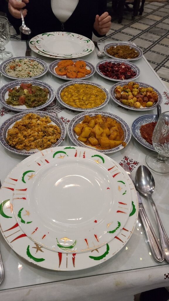 The salads served before couscous at Palais Lahlou restaurant