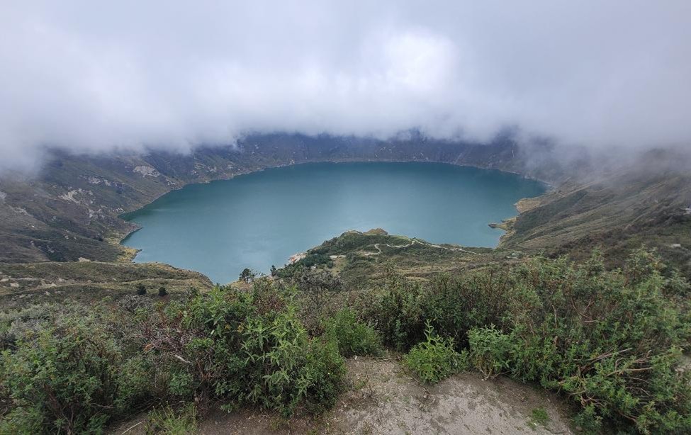 Laguna Quilotoa crater lake in Ecuador Andes